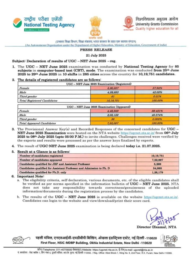 UGC NET June Results 2025: यूजीसी नेट जून 2025 परिणाम घोषित हुआ