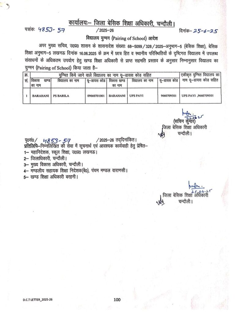 पेयर हुए स्कूलों की सूची जारी, देखें जनपद से जारी आदेश
