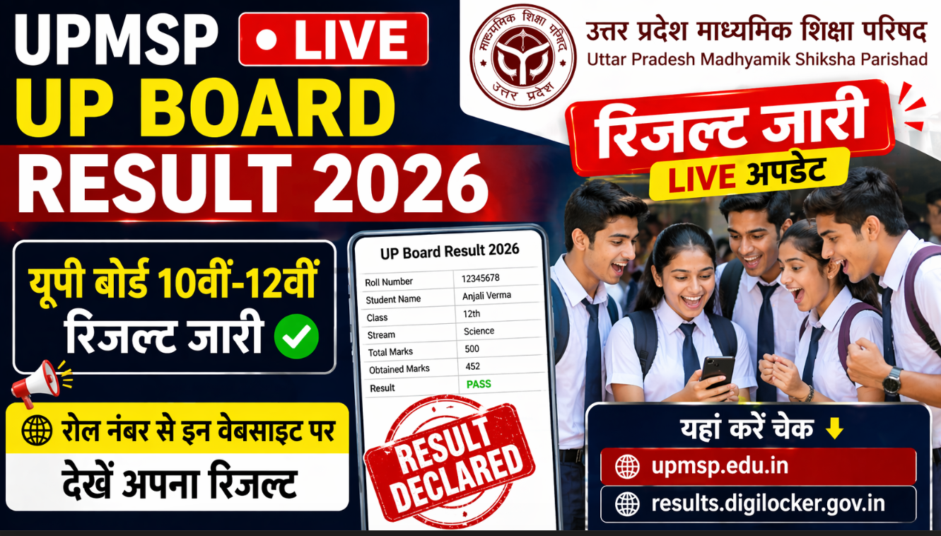 UPMSP UP Board Result 2026 LIVE: यूपी बोर्ड 10वीं-12वीं रिजल्ट जारी, रोल नंबर से इन वेबसाइट पर देखें अपना रिजल्ट
