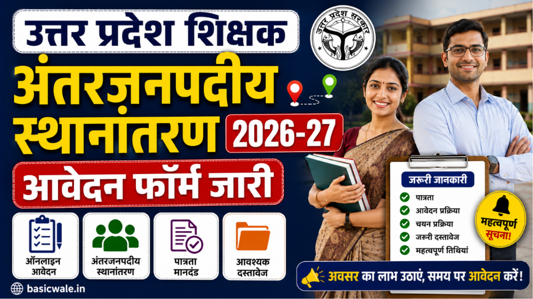 उत्तर प्रदेश शिक्षक अंतरजनपदीय स्थानांतरण 2026-27: आवेदन फॉर्म जारी, जानिए पात्रता और जरूरी दस्तावेज